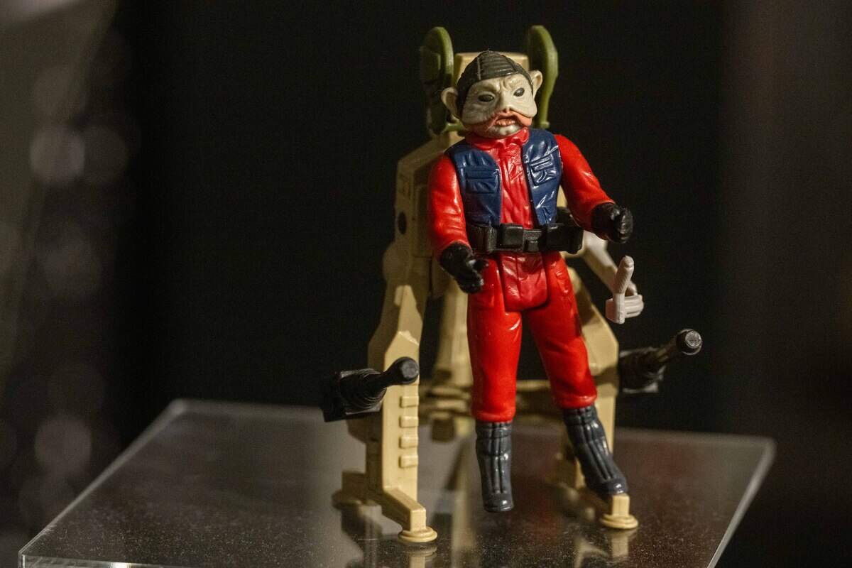A rare action figure of Star Wars resistance fighter Nien Nunb can be seen in the collection.