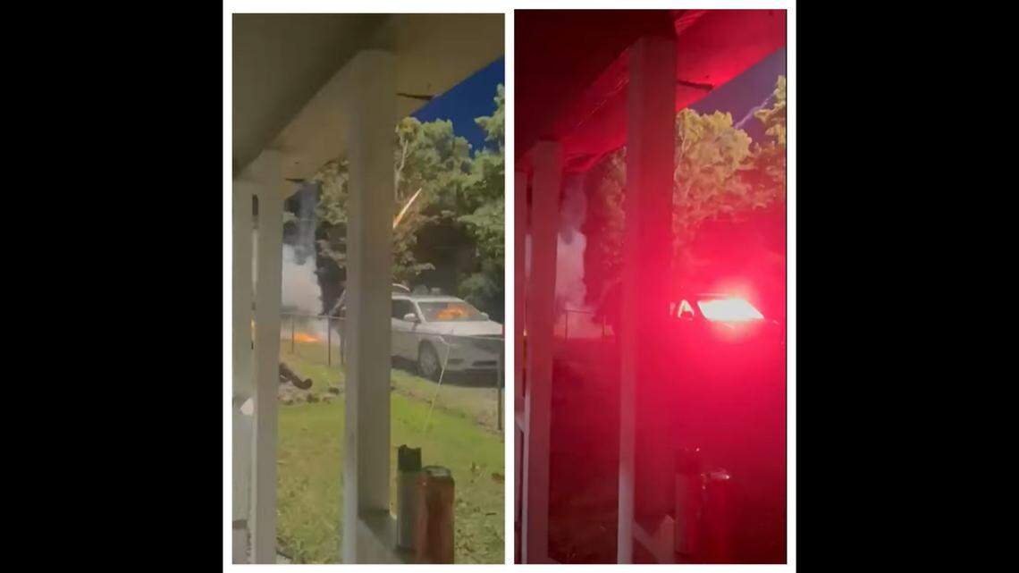 A firework flew into an SUV and exploded after an “almost tragic” accident, video shows.