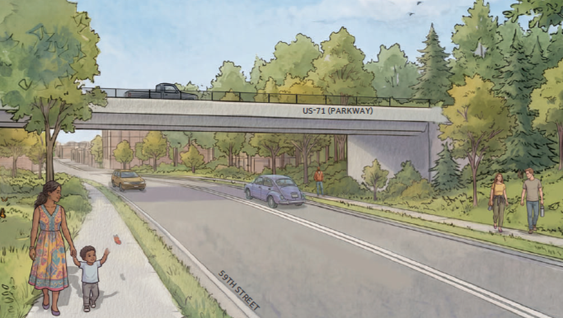 A conceptual drawing shows how traffic on 59th Street would travel under U.S. Highway 71.
