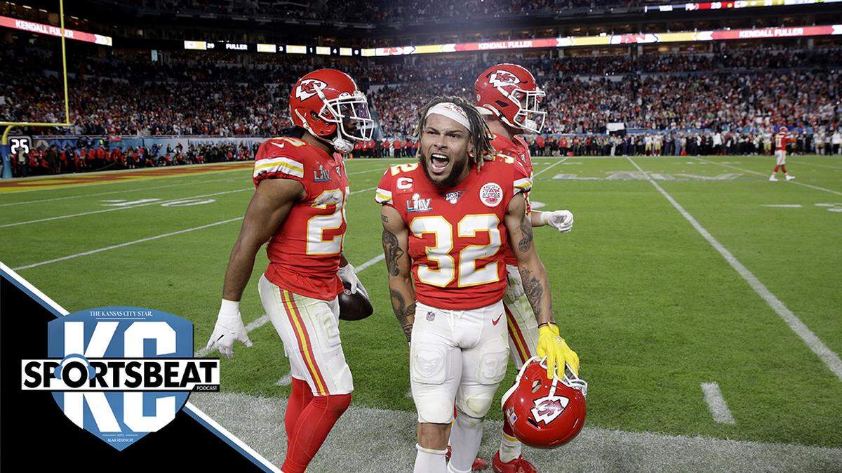 Kansas City Chiefs’ Tyrann Mathieu (32) celebrates during the second half of the NFL Super Bowl 54 football game against the San Francisco 49ers Sunday, Feb. 2, 2020, in Miami Gardens, Fla. The Kansas City Chiefs won 31-20. (AP Photo/Patrick Semansky)