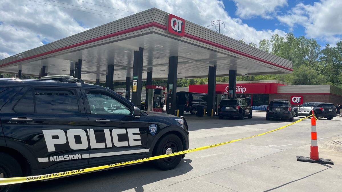 One person is dead and an officer is injured after officers exchanged gunfire with suspects on Sunday, Aug. 6, 2023, at a Mission, Kansas, QuikTrip, police said.