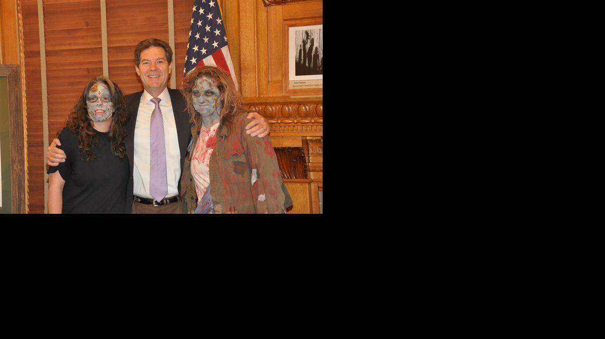 Kansas Gov. Sam Brownback at previous announcement of Zombie Preparedness Month