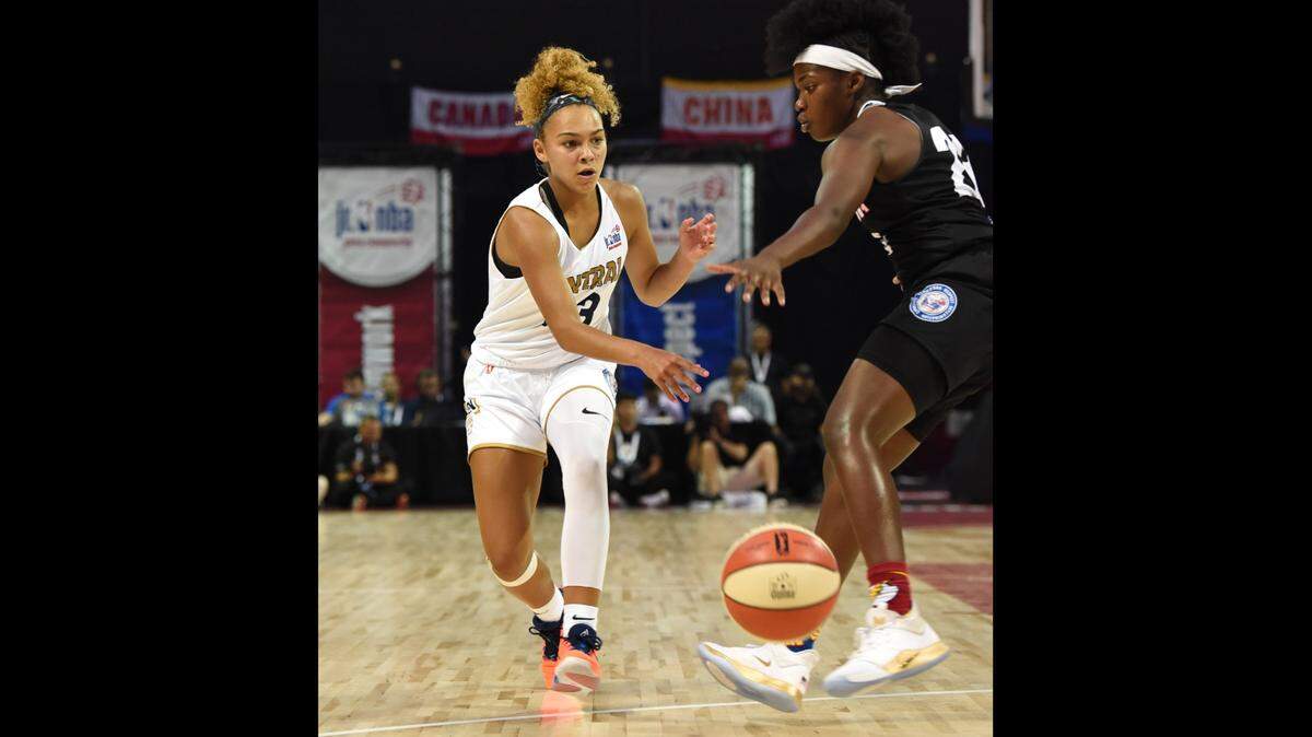 Jada Williams, of Blue Springs, brings the ball up the court for the U.S. team during the 2019 Jr. NBA Global Championships in Orlando last August.