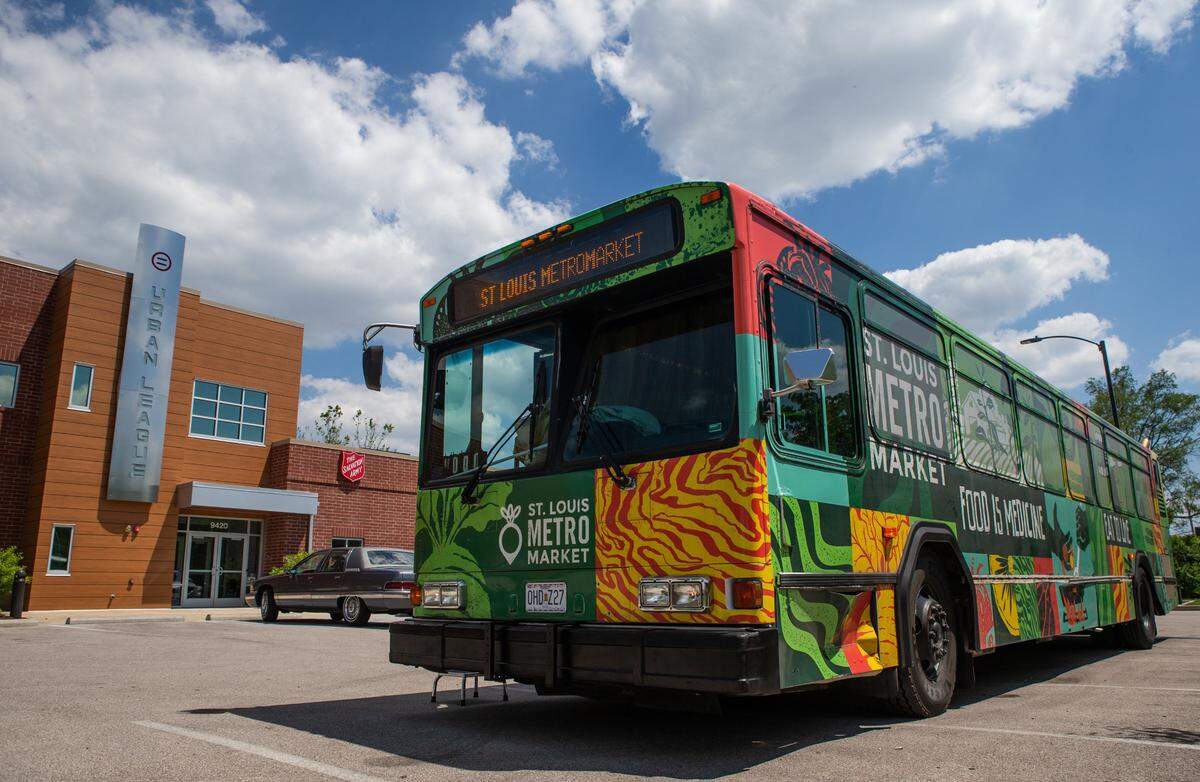 The St. Louis Metro Market parks at the Ferguson Community Empowerment Center. The market can be found at several locations across St. Louis, depending on the day, and serves communities that have less access to inexpensive, fresh and healthy food.