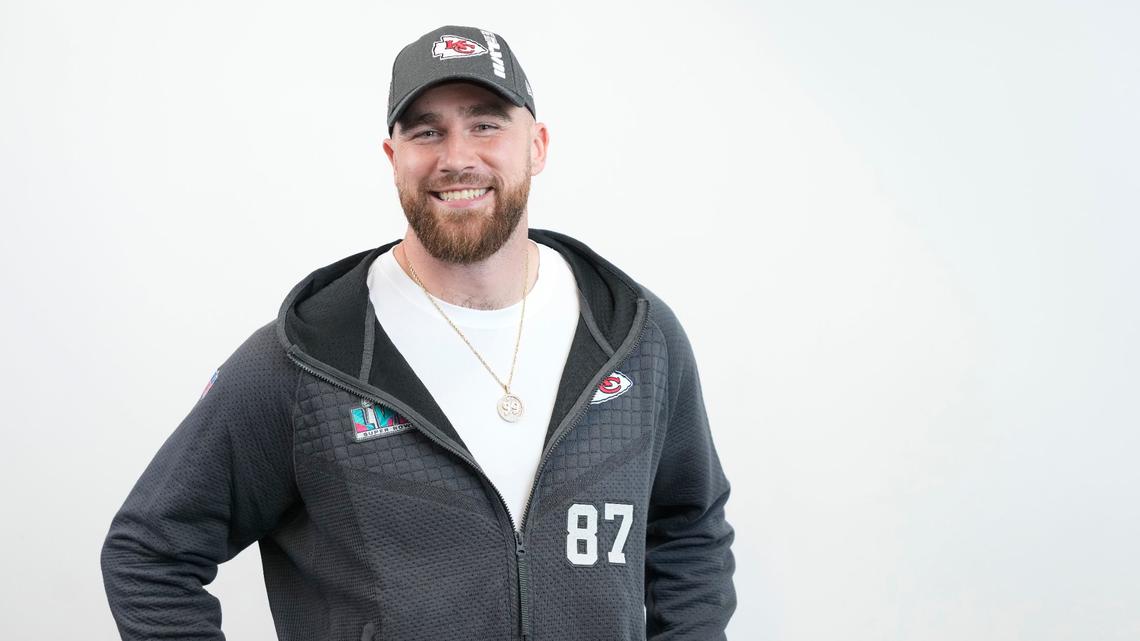 Kansas City Chiefs tight end Travis Kelce poses for a portrait at Opening Night for Super Bowl LVII in Phoenix on Monday.