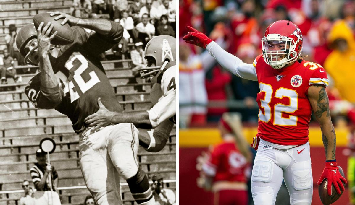 Kansas City Chiefs safeties Johnny Robinson, left, and Tyrann Mathieu. (Robinson photo courtesy Kansas City Chiefs Archive, Mathieu photo File/The Kansas City Star)