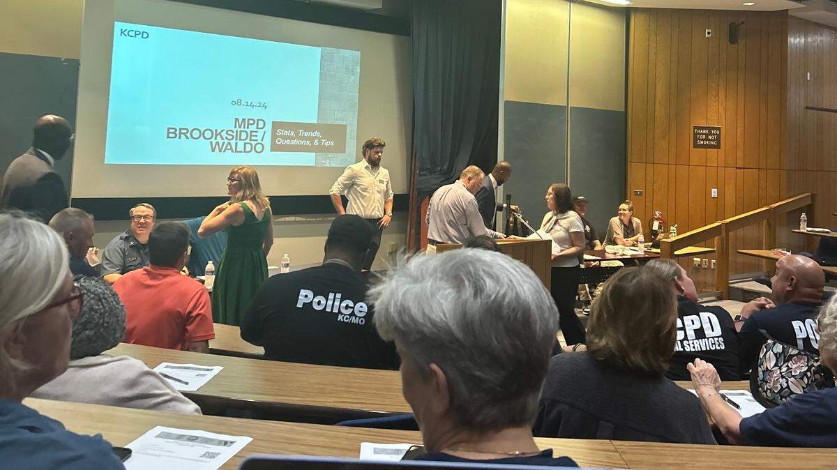 About 200 Waldo and Brookside residents met with community leaders and Kansas City police Aug. 14 to discuss a recent rise in auto thefts and property crimes in the area.