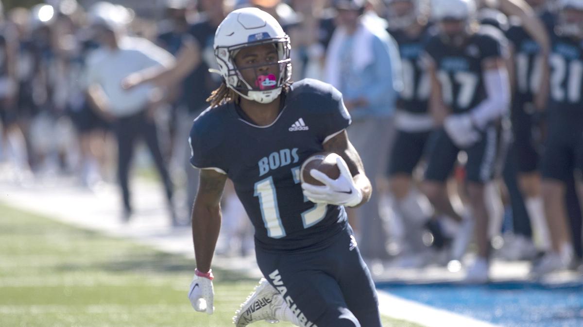 Washburn receiver James Letcher Jr., the former Piper High standout, takes off for some Homecoming Game yardage during the Ichabods’ 37-9 victory over Central Oklahoma on Saturday in Topeka.