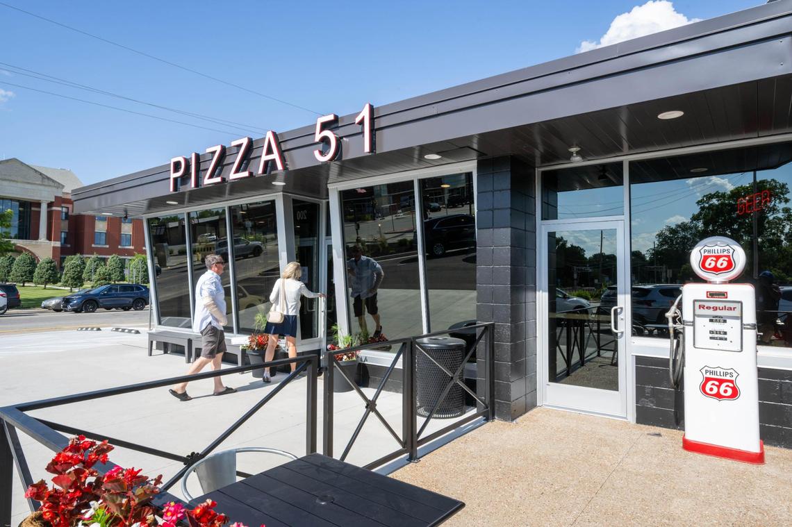 Pizza 51’s newest location in Olathe on Wednesday, June 25, 2025. The pizza place opened its newest location inside an old Phillip’s 66 service station. There are several nods to the old station noted in the decor.