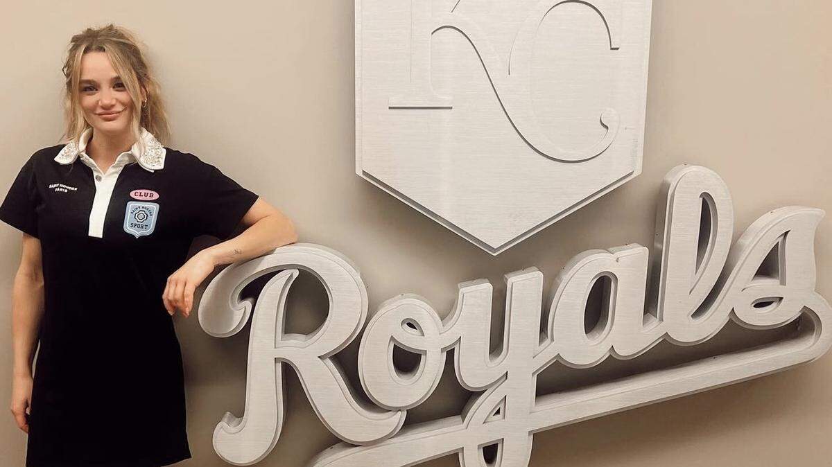 Actress Hunter King attended a Kansas City Royals game last week before beginning work on the upcoming Hallmark Channel Christmas movie about the Chiefs.