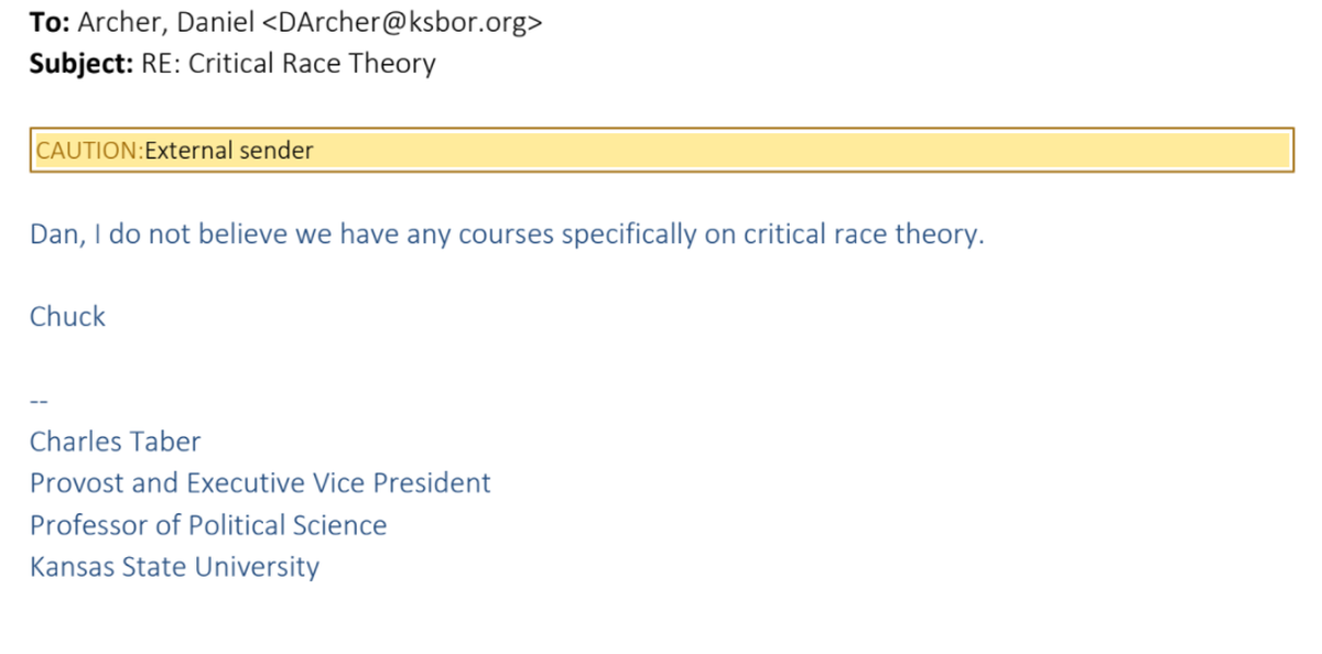 In an email, Kansas State University Provost Charles Taber wrote the university doesn’t have any courses on critical race theory.