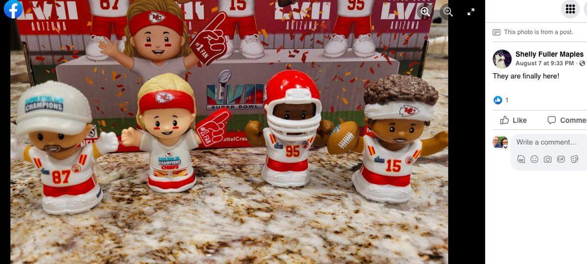 People are posting photos of their Little People sets before noticing that the Super Bowl number on the fan figurine is incorrect.