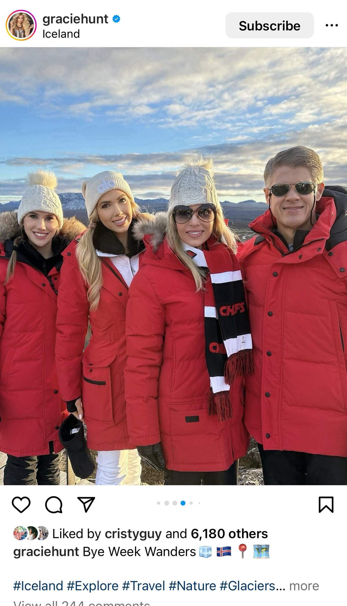 Kansas City Chiefs owner Clark Hunt and his family (from left), daughters Ava and Gracie, and wife, Tavia, vacationed in Iceland after the Chiefs played in Germany and right before earthquakes in part of the country signaled worrisome volcanic activity.