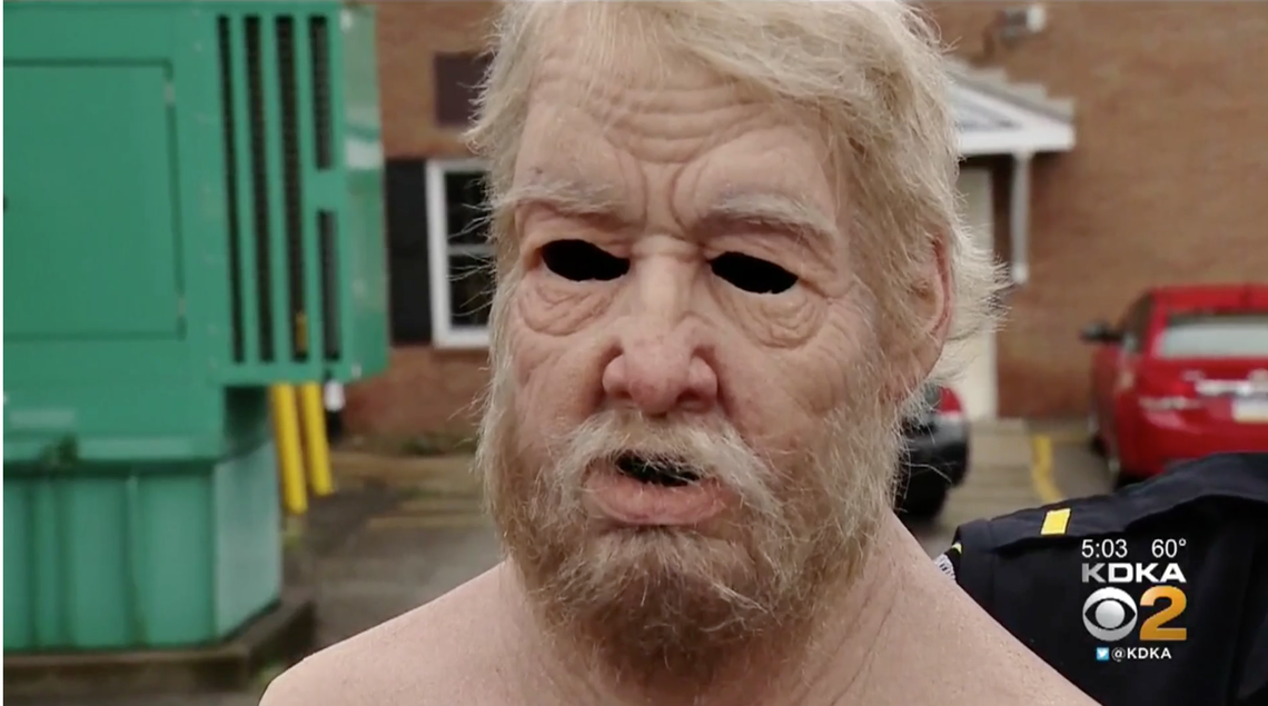 Police in Pennsylvania say an Ohio man donned this realistic mask as he tried to distract police from a robbery.