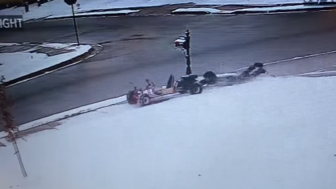 A fleeing go-kart driver was dragged in the snow after it crashed into an Arkansas home garage door, police say.