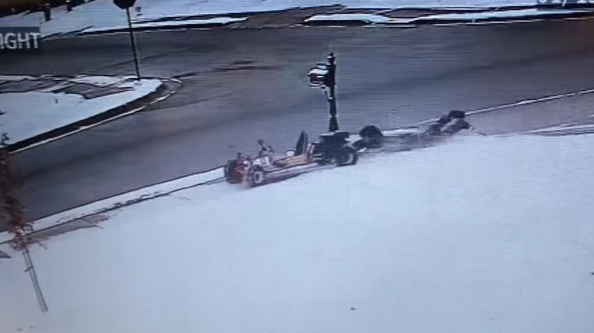 A fleeing go-kart driver was dragged in the snow after it crashed into an Arkansas home garage door, police say.