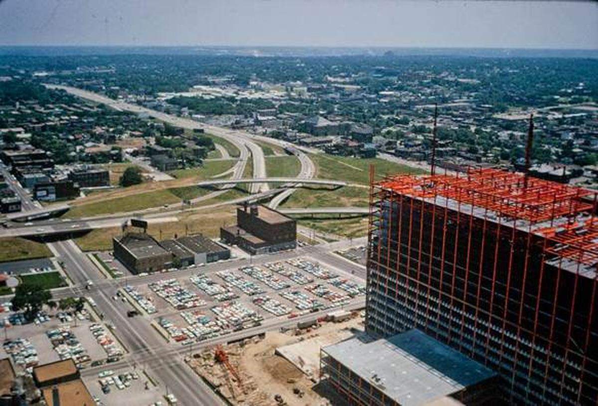 A 1964 View from City Hall showing the southeast corner of the Downtown Loop that eventually connected to Bruce R. Watkins Drive.