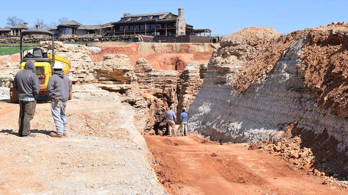 A man was seriously injured after his work truck fell into a sinkhole at the Top of the Rock golf course near Ridgedale, Mo., on Wednesday, March 21, 2018.