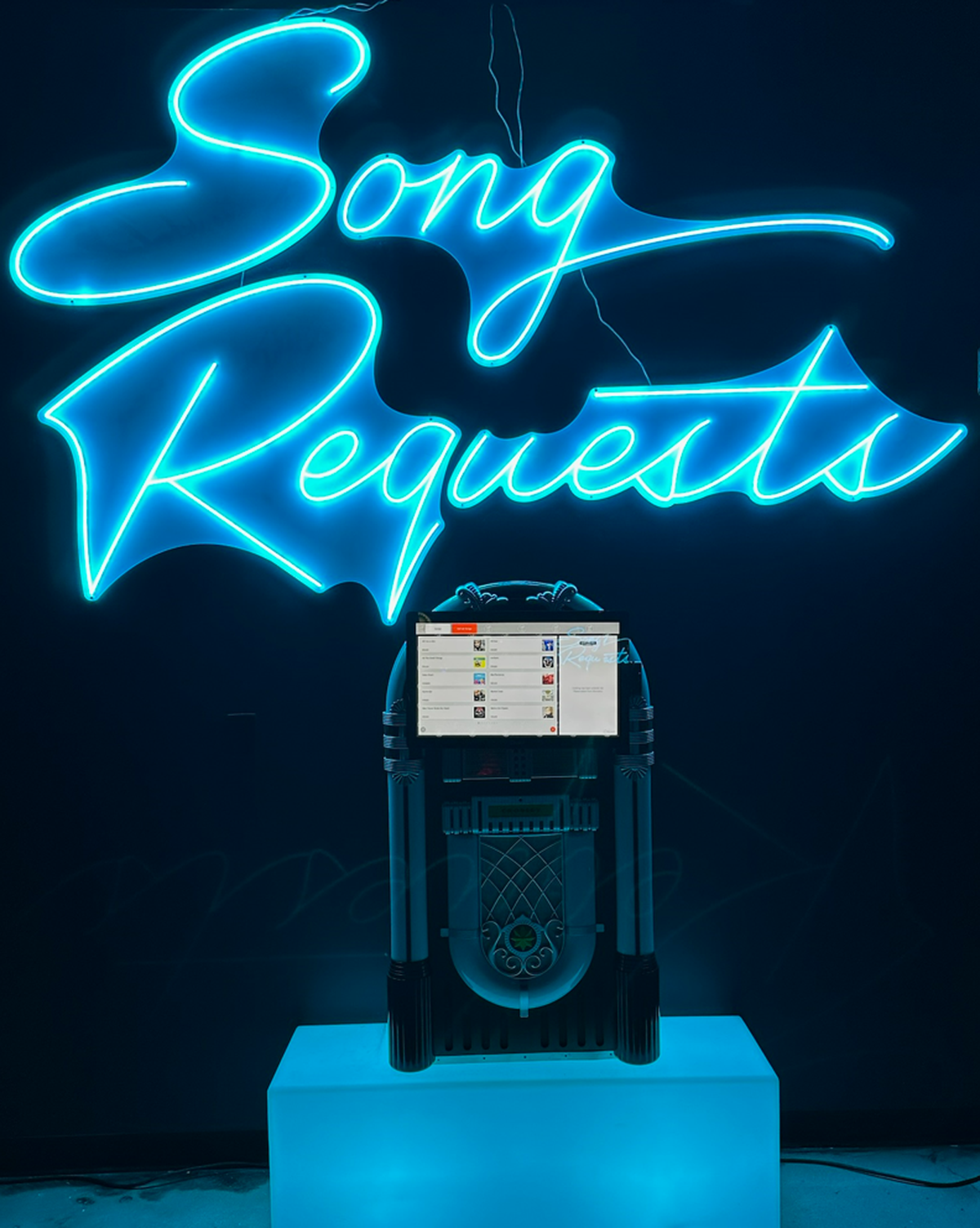 A live band at Jukebox Heroes plays songs based on requests customers make from this jukebox. Requests are $10.