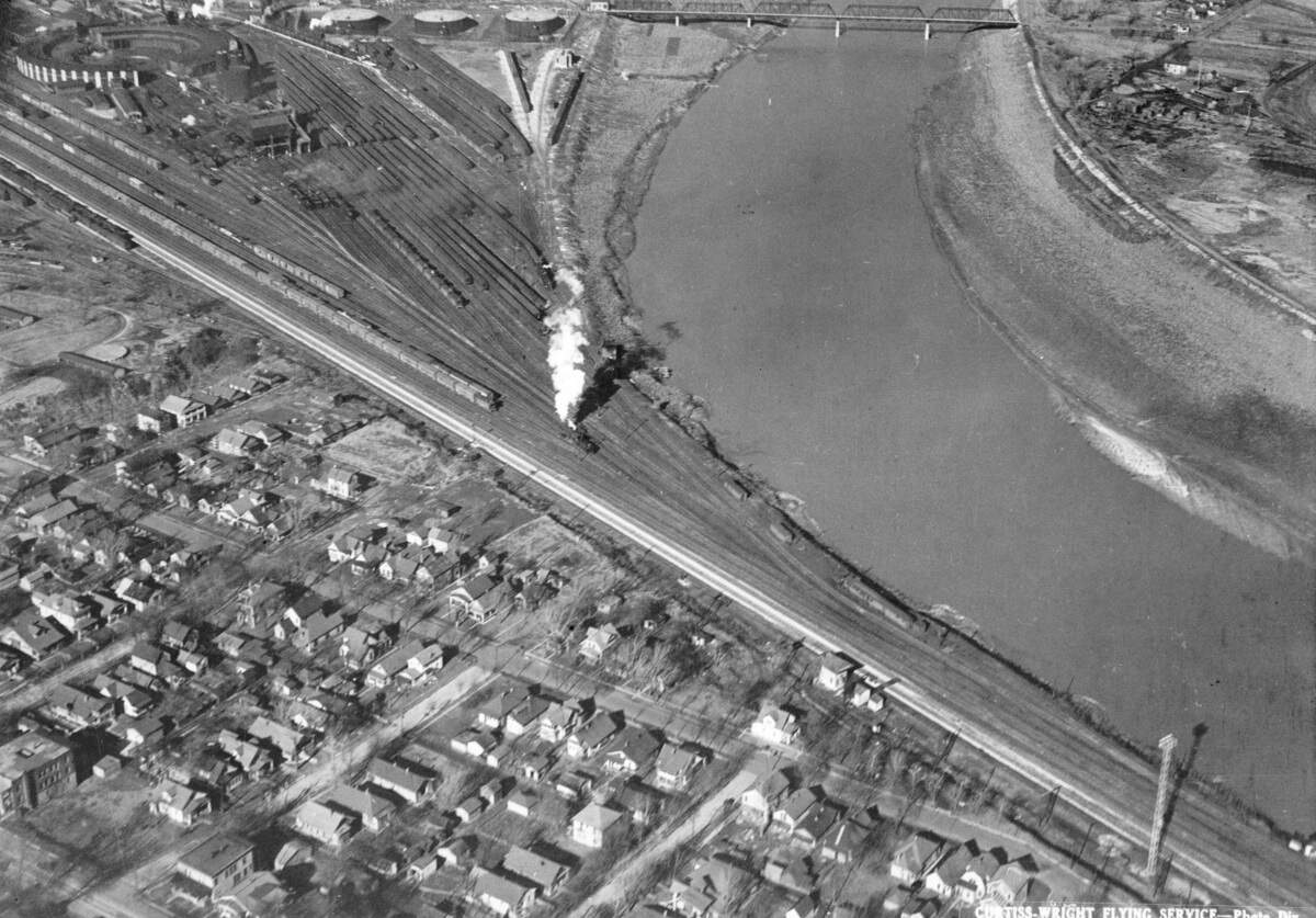 Aerial view of Argentine, showing the railroad yards that fueled the community’s early growth, 1930.
