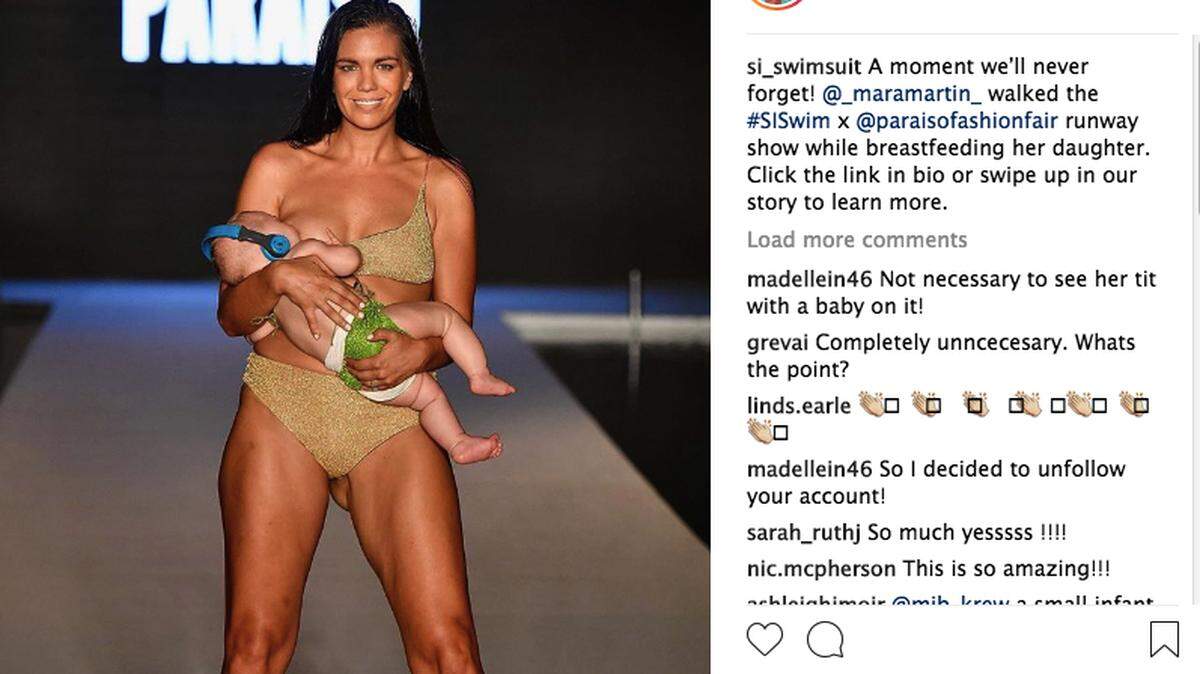 Model Mara Martin thinks it’s no big deal that she walked in a Sports Illustrated swimwear show on Sunday while breastfeeding her 5-month-old baby. But she’s earned kudos from other moms around the world.