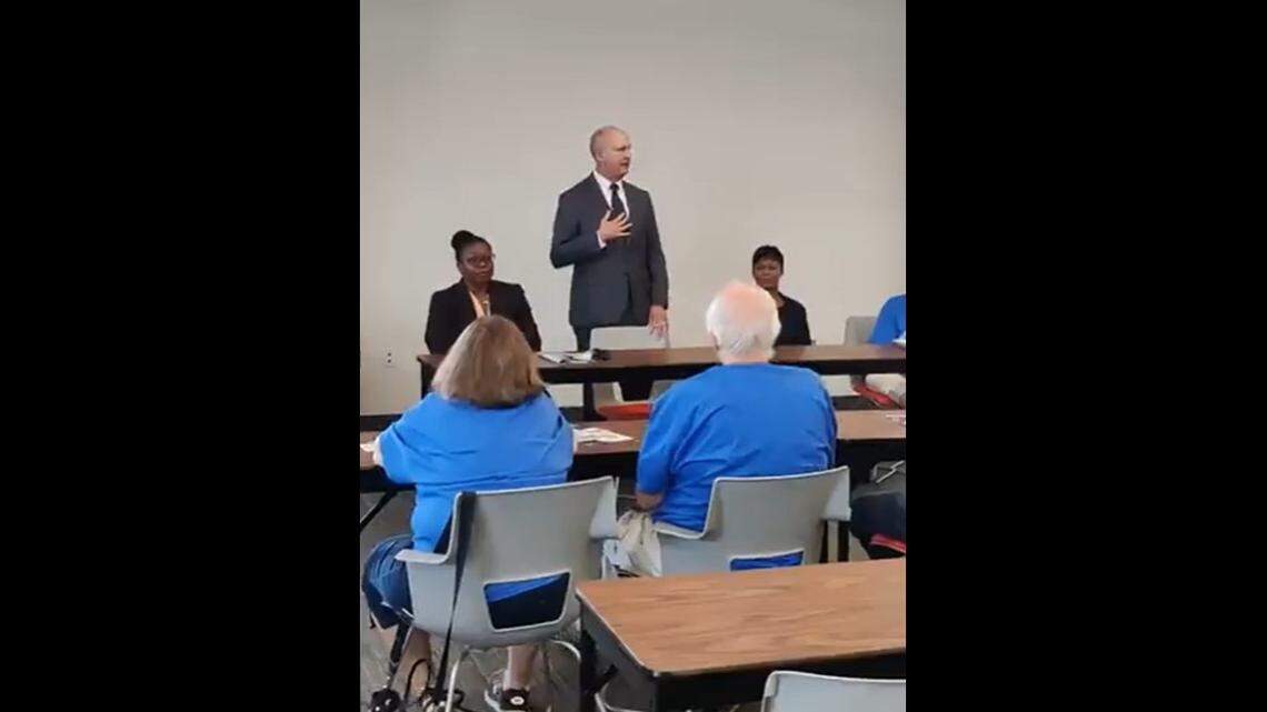 Stephanie Burton, John Gromowsky and Melesa Johnson spoke at a forum hosted by South Kansas City Democrats in June 2024.