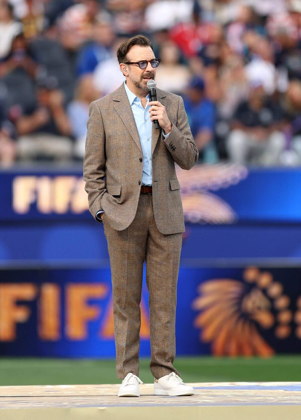 Jason Sudeikis attends the FIFA World Cup 2026 Group D match between USA and Paraguay at Los Angeles Stadium on June 12, 2026 in Los Angeles.