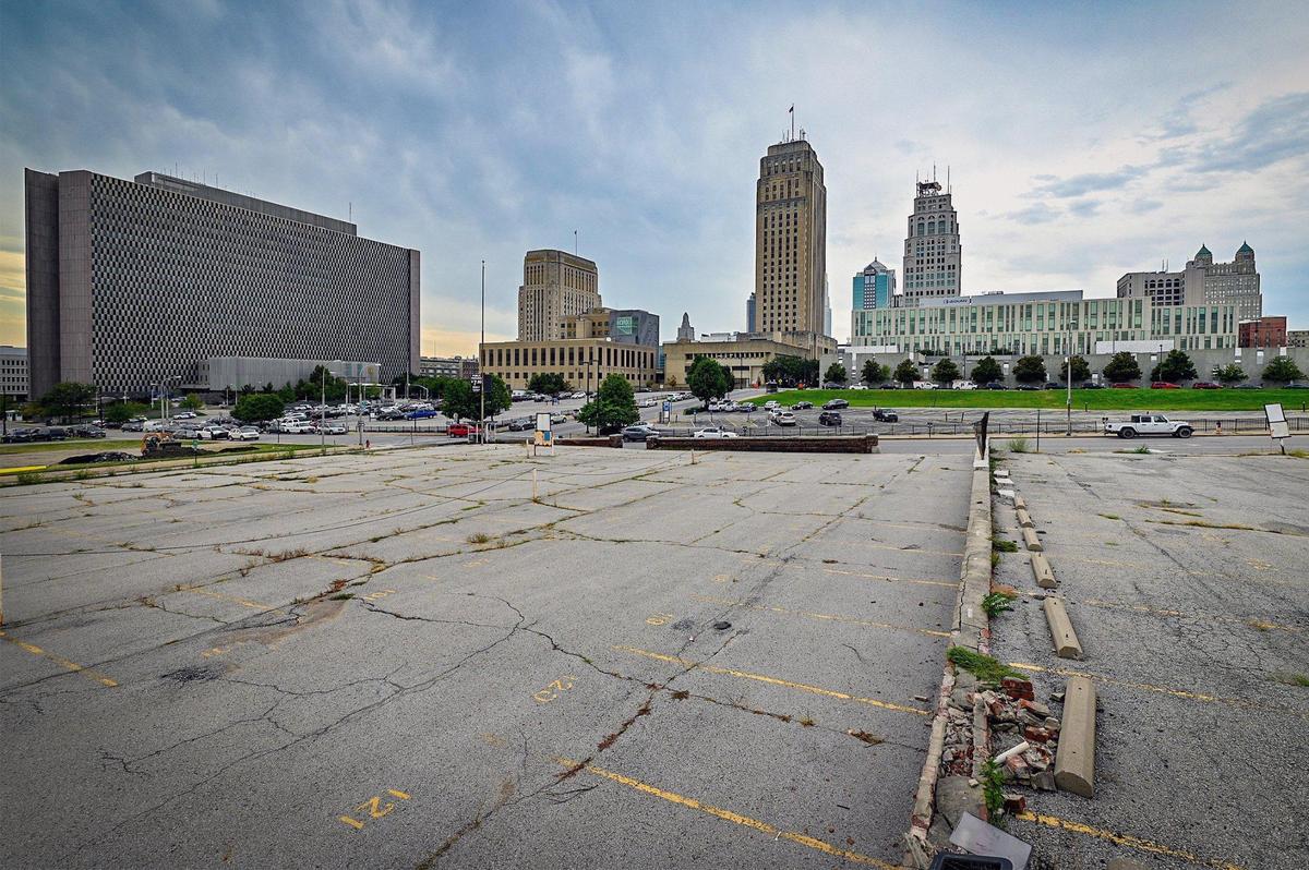 The Kansas City Royals said they will discuss plans for a downtown stadium. This view, near 11th Street and Holmes Road, is looking west toward downtown Kansas City.