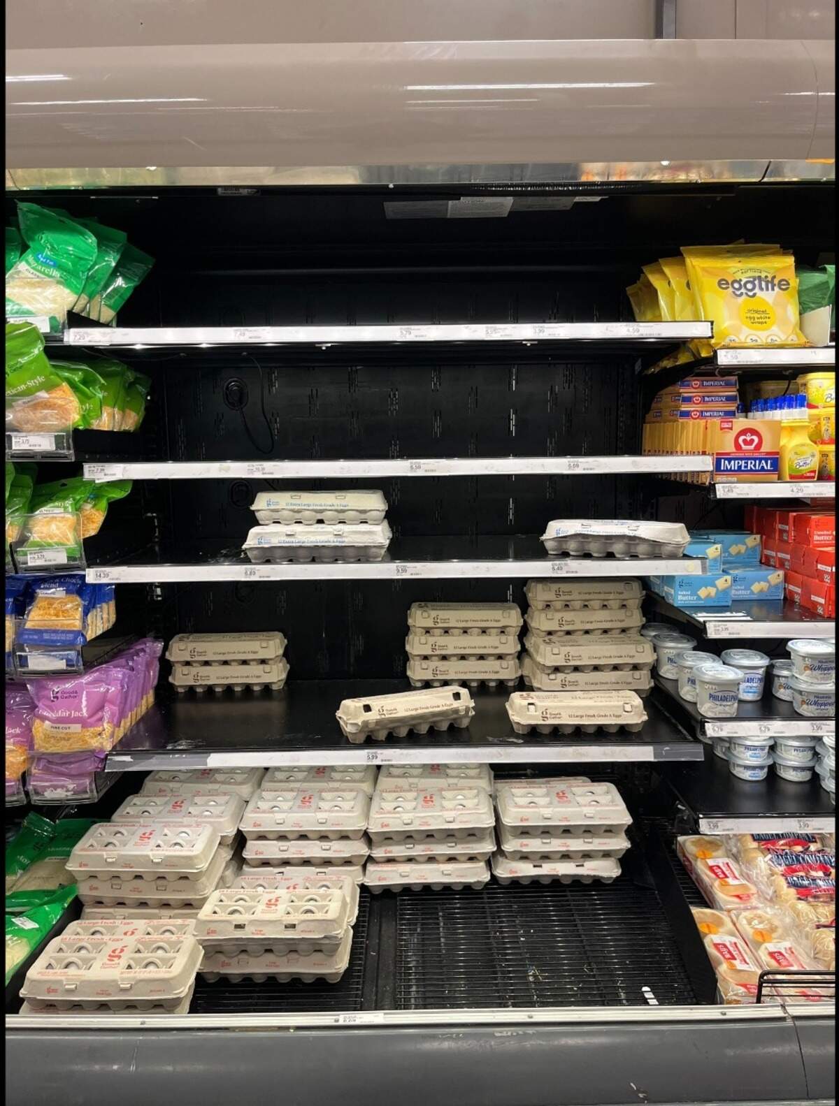The egg section had a lot of empty spaces at Target, 8509 State Line Road, on Friday, Feb. 28.