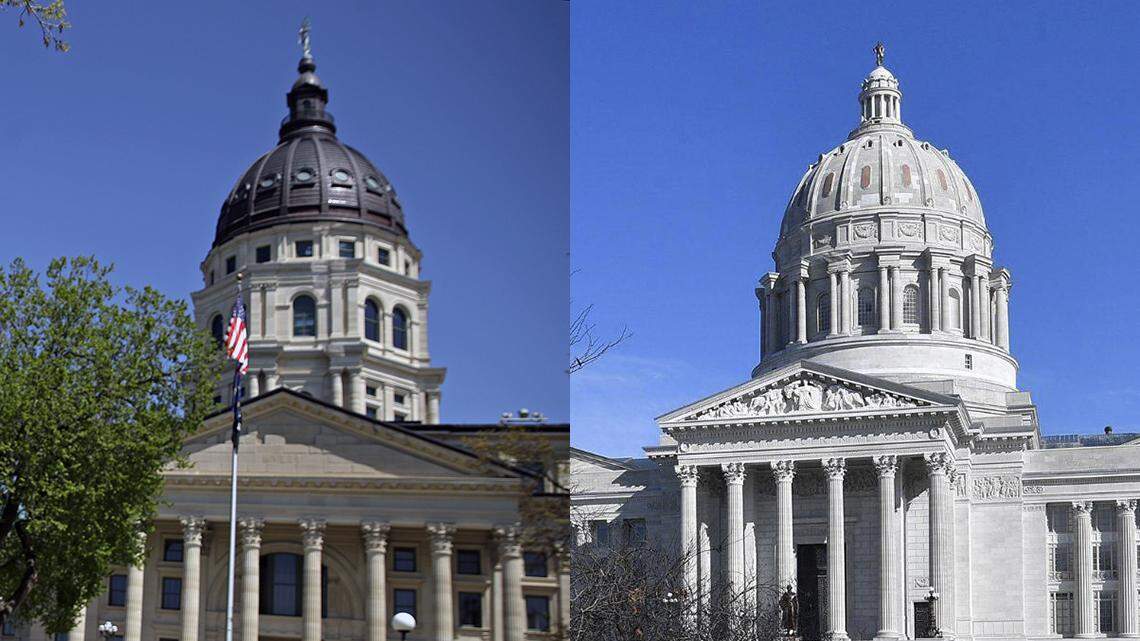 The Kansas Statehouse in Topeka and the Missouri State Capitol in Jefferson City