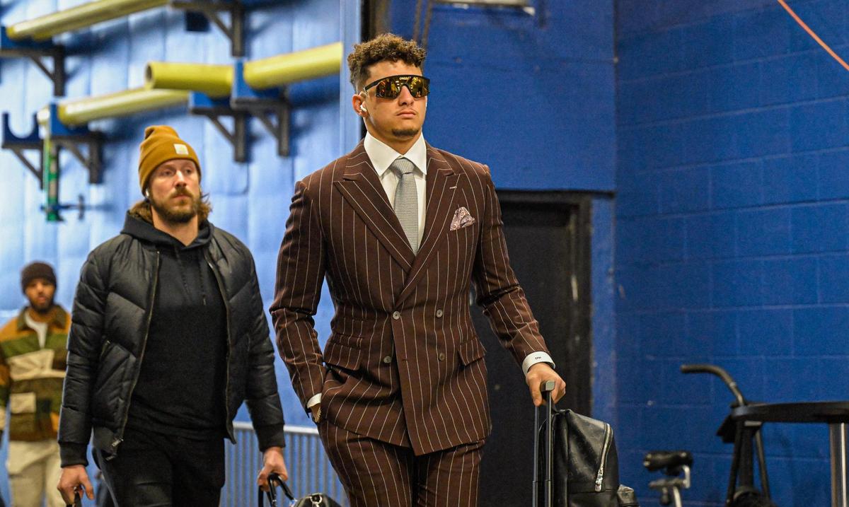 Patrick Mahomes wore pinstripes to Orchard Park, New York, where the Chiefs beat the Buffalo Bills in the AFC Divisional playoff game.