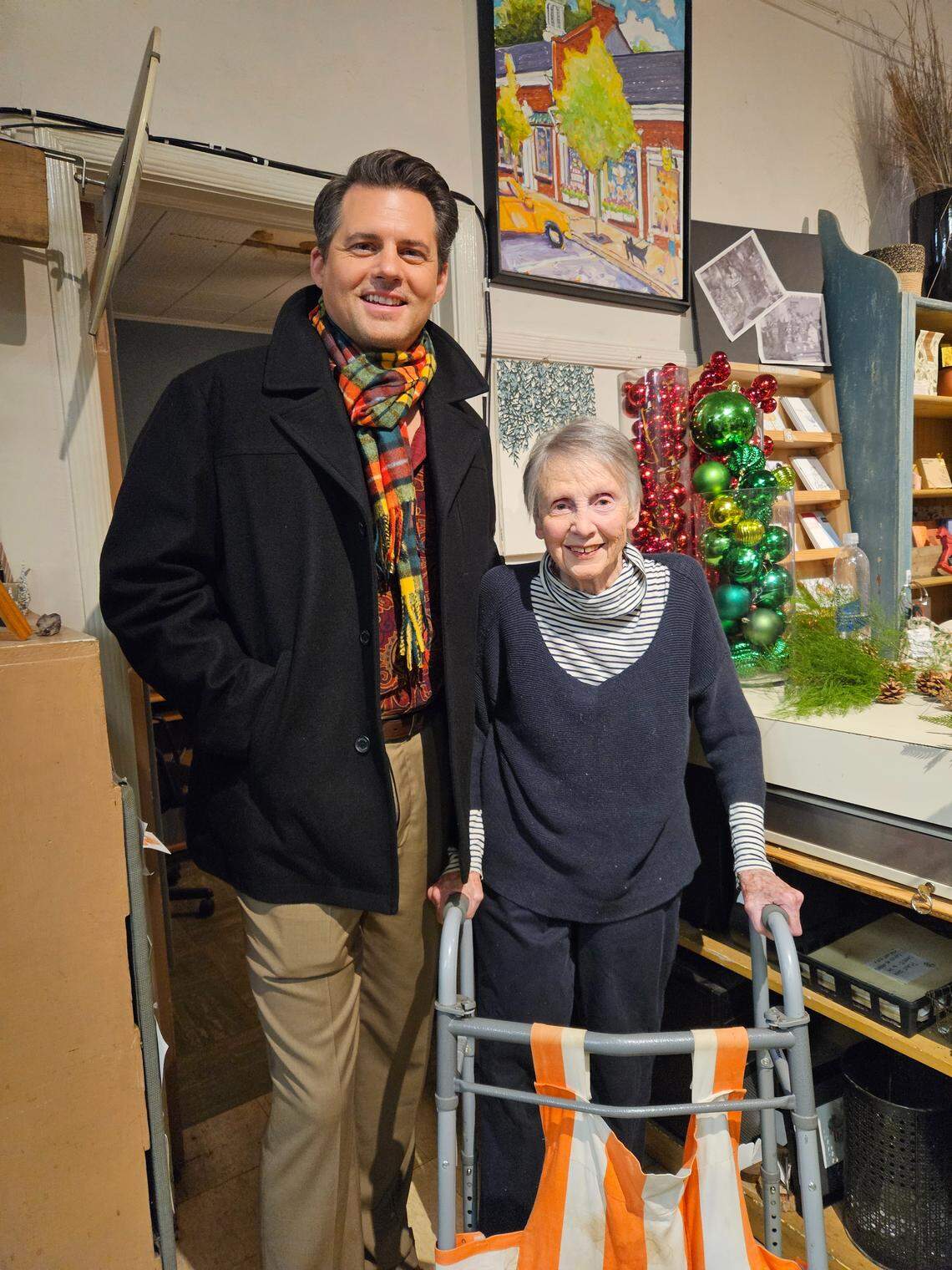 Actor Kristoffer Polaha with Ruth Ann Swearingin, founder of Crestwood Flowers.