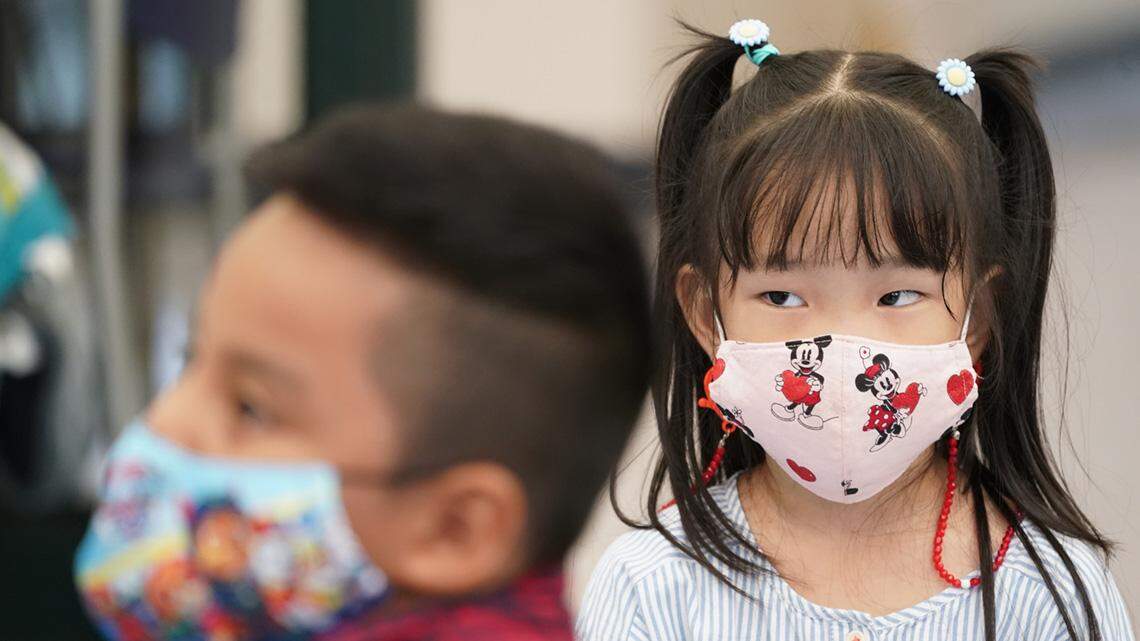 Pre-K students wear face masks to protect against the coronavirus during a class at the Dr. Charles Smith Early Childhood Center, Thursday, Sept. 16, 2021, in Palisades Park, New Jersey. In a Feb. 16 briefing, White House officials said the Biden administration will soon distribute free, high-quality masks for children.