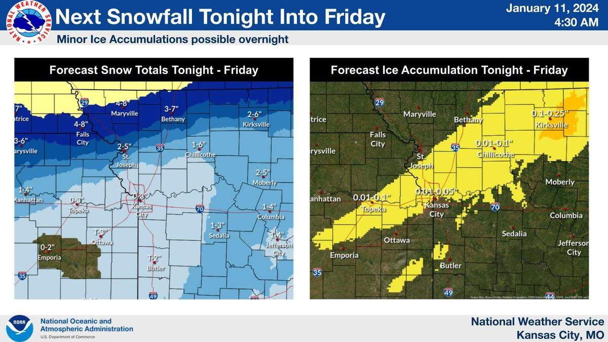 While there is some uncertainty in the forecast as to the exact track and total amount of snow, but the brunt of the next winter storm appears as though it will miss the Kansas City area, according to the National Weather Service. Light snow and freezing rain, however, is possible in the metro.