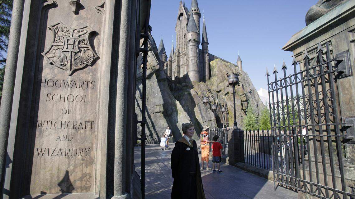This file photo shows the entrance to Hogwarts Castle at The Wizarding World of Harry Potter at Universal Orlando theme park in Orlando, Fla. On Tuesday, someone on Reddit leaked what appears to be a new Harry Potter role-playing game, sending gamers and Muggles alike into hysteria.