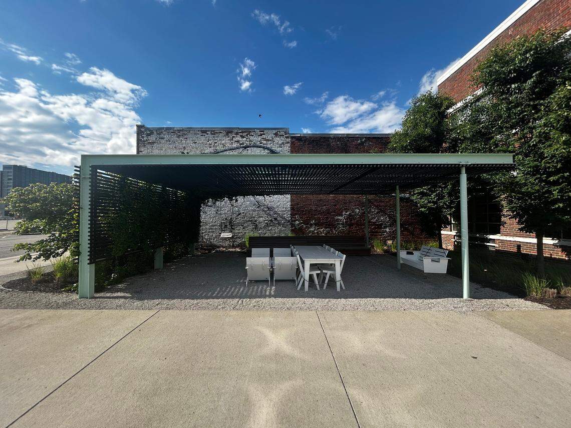 The covered patio at Novel, which plans to use funds from the Outdoor Dining Enhancement Grant Program to make the space more comfortable for its fine-dining guests.