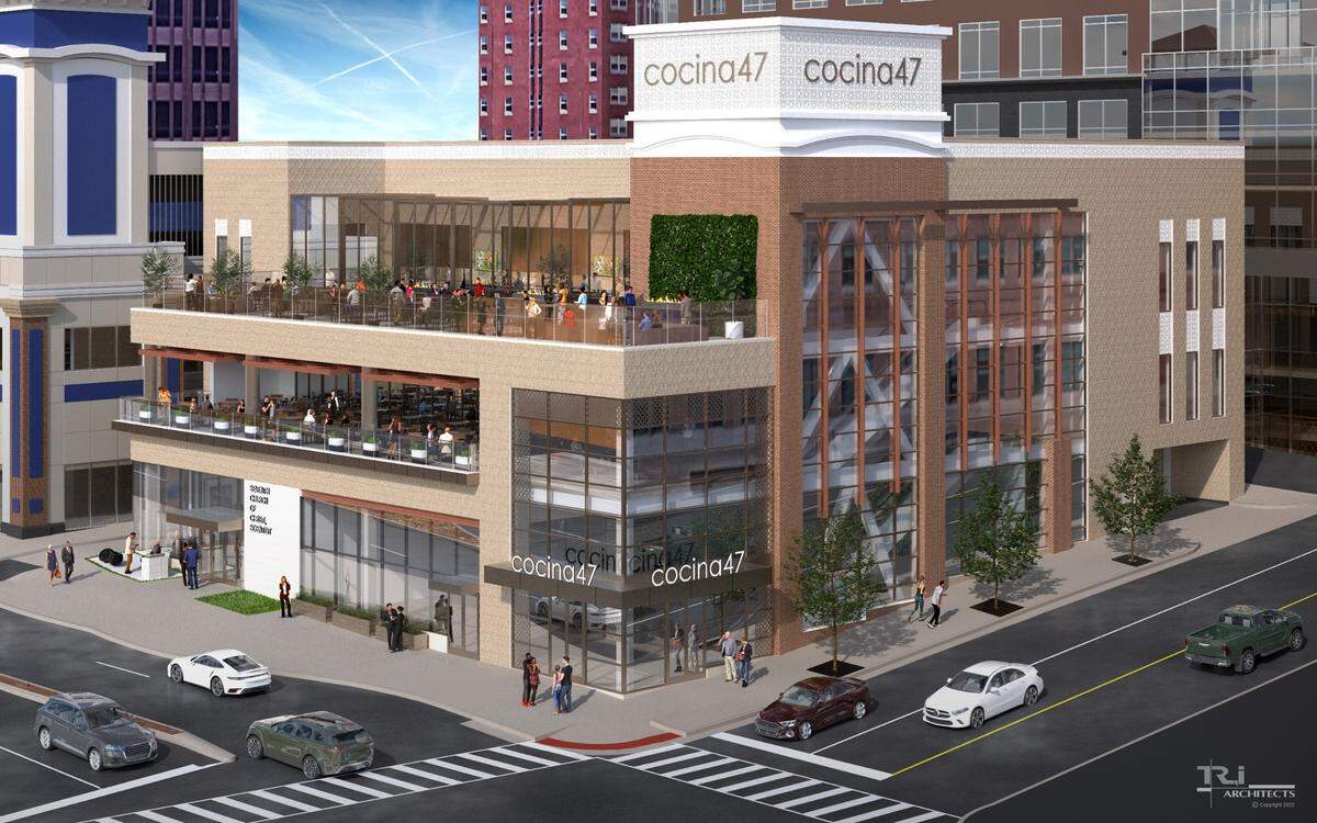 This rendering shows Drake Development’s plans for a new multi-tenant restaurant building at 47th and Pennsylvania near the Country Club Plaza. It would replace the 1940’s era church occupied by the Seventh Church of Christ, Scientist.