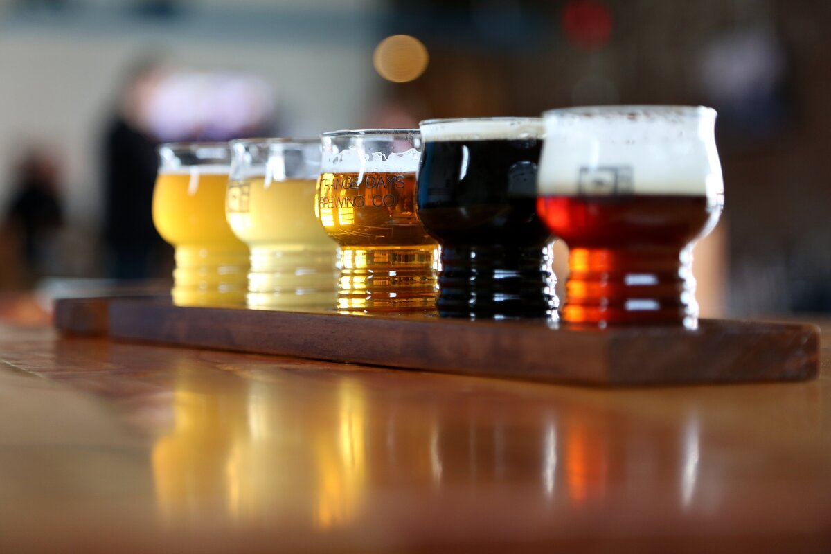 A flight of beers costs $10 at Strange Days Brewing Co. Most pints cost $5 to $6.