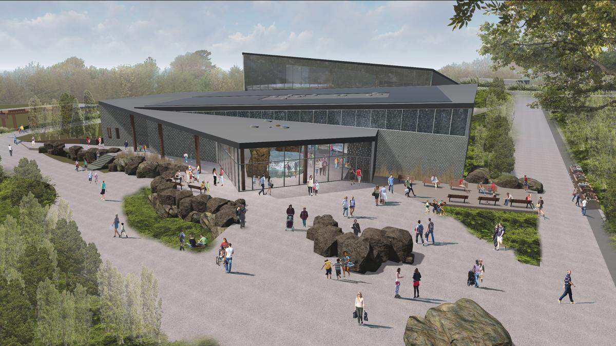 A rendering shows the exterior of the new aquarium at the Kansas City Zoo.