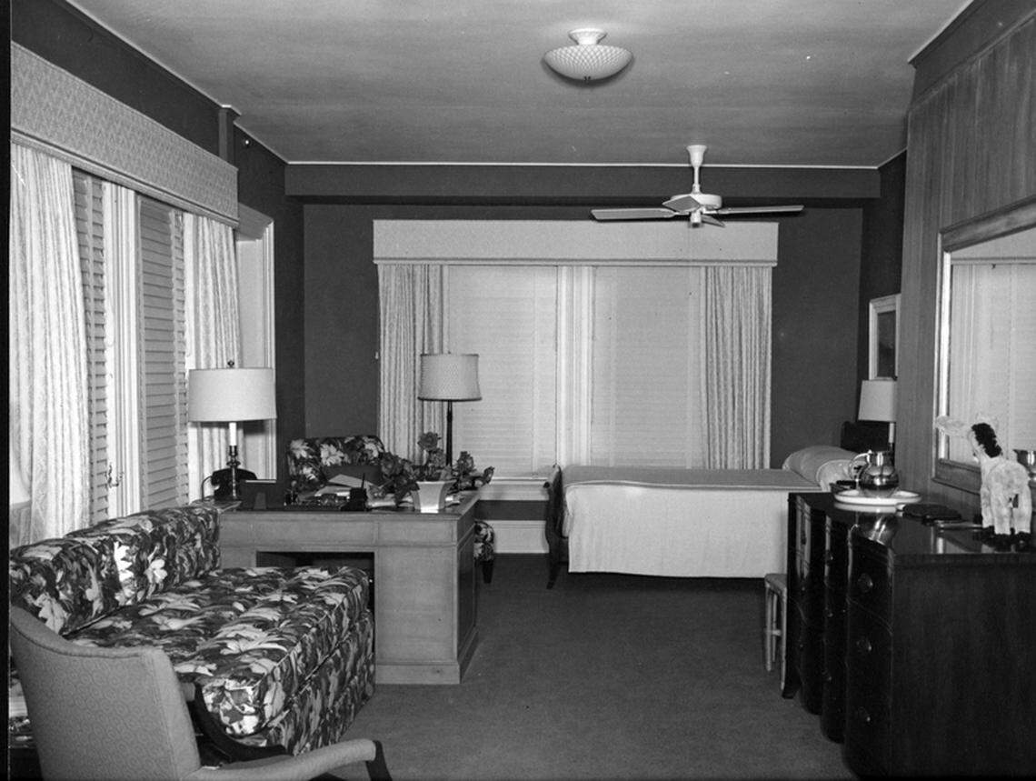 The president’s bedroom in The Little White House in Key West, Florida, on March 6, 1949. Harry and Bess Truman kept separate bedrooms, as was the custom of the day. From the album of Rear Adm. Robert L. Dennison.