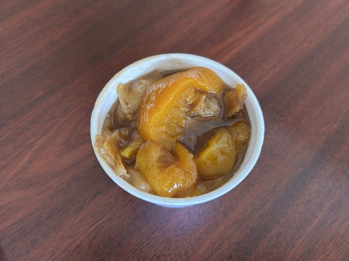 PeachTree’s peach cobbler burst with flavors of cinnamon and nutmeg.