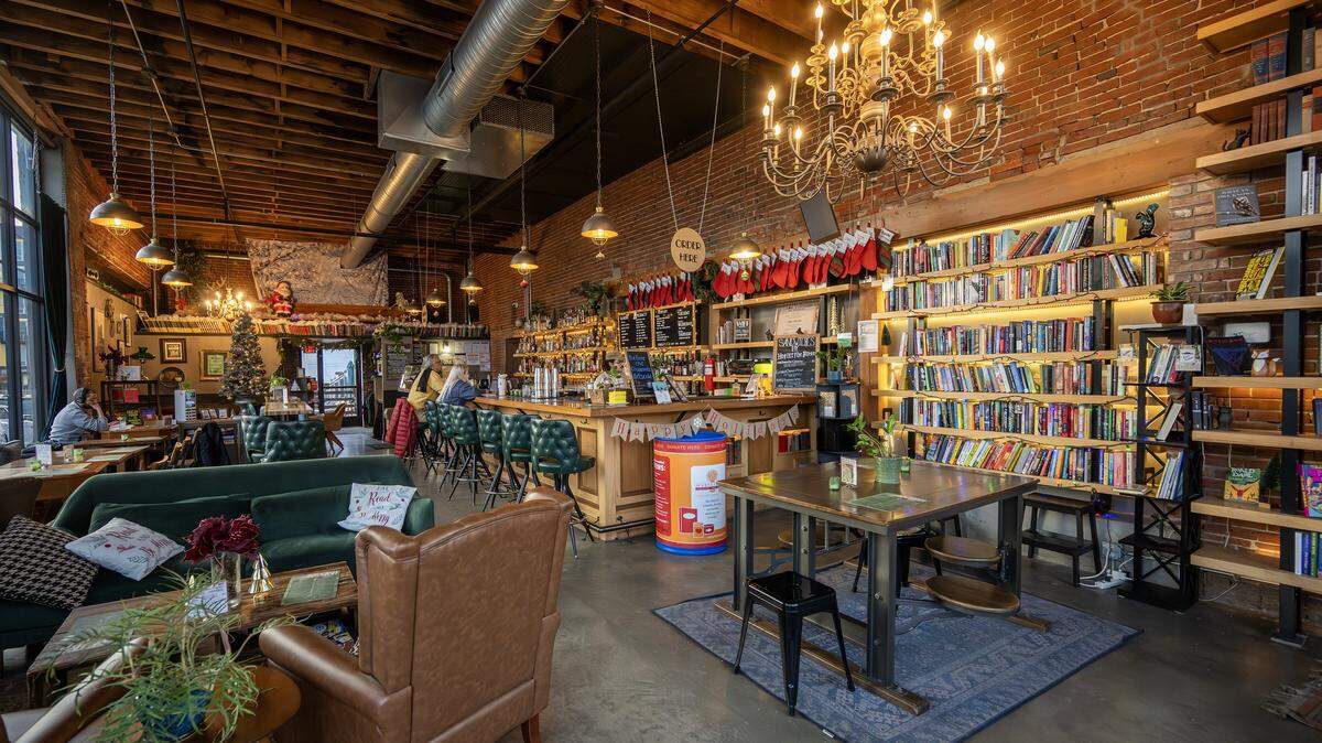 Guests sit inside Afterword on Wednesday, Dec. 3, 2025, in Kansas City.