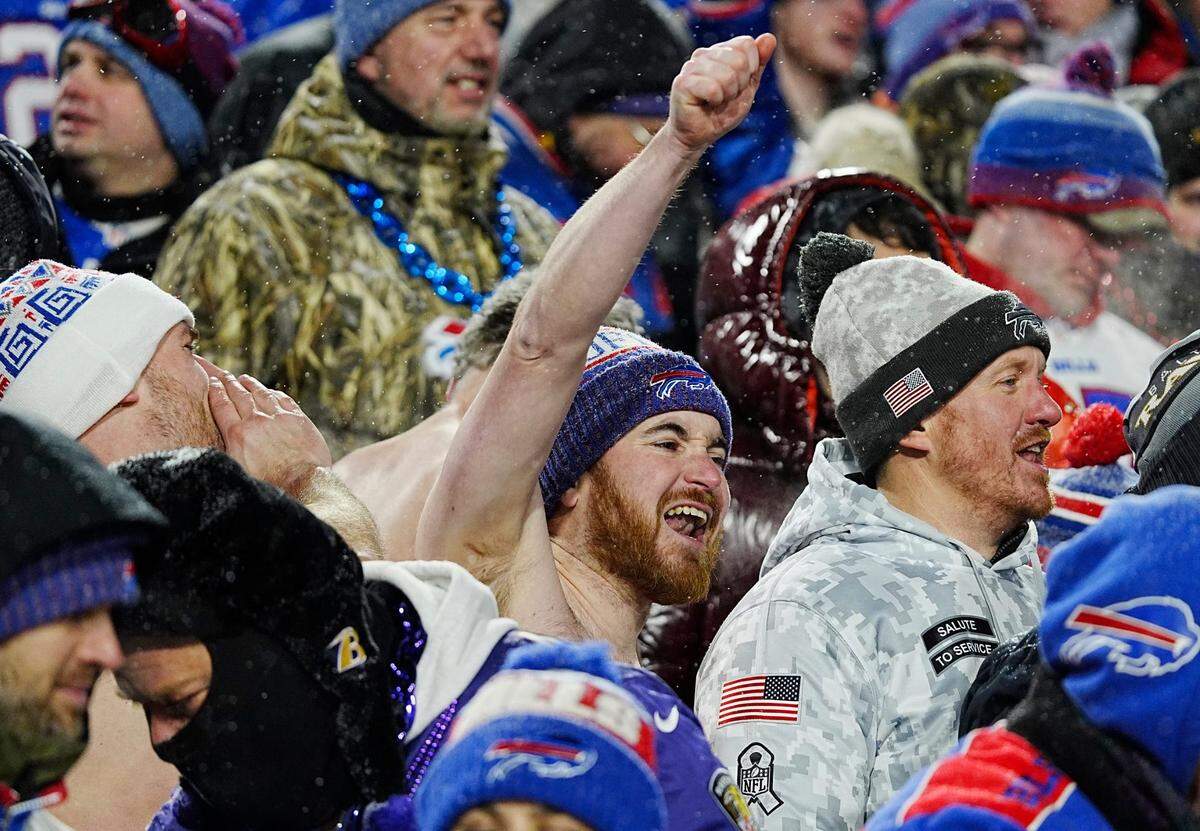 Fans cheered during second half action at the Buffalo Bills divisional game against the Baltimore Ravens at Highmark Stadium in Orchard Park on Jan. 19.