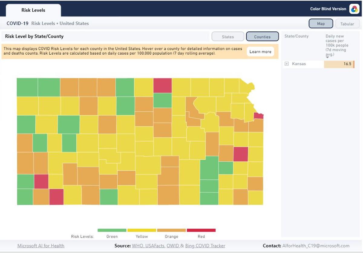 The county where the publisher of a weekly Kansas newspaper posted a cartoon on its Facebook page likening Gov. Laura Kelly’s order requiring people to wear mask in public to the Holocaust was at the tipping point when it came to COVID-19, Harvard Global Health Institute’s COVID Risk Level map.