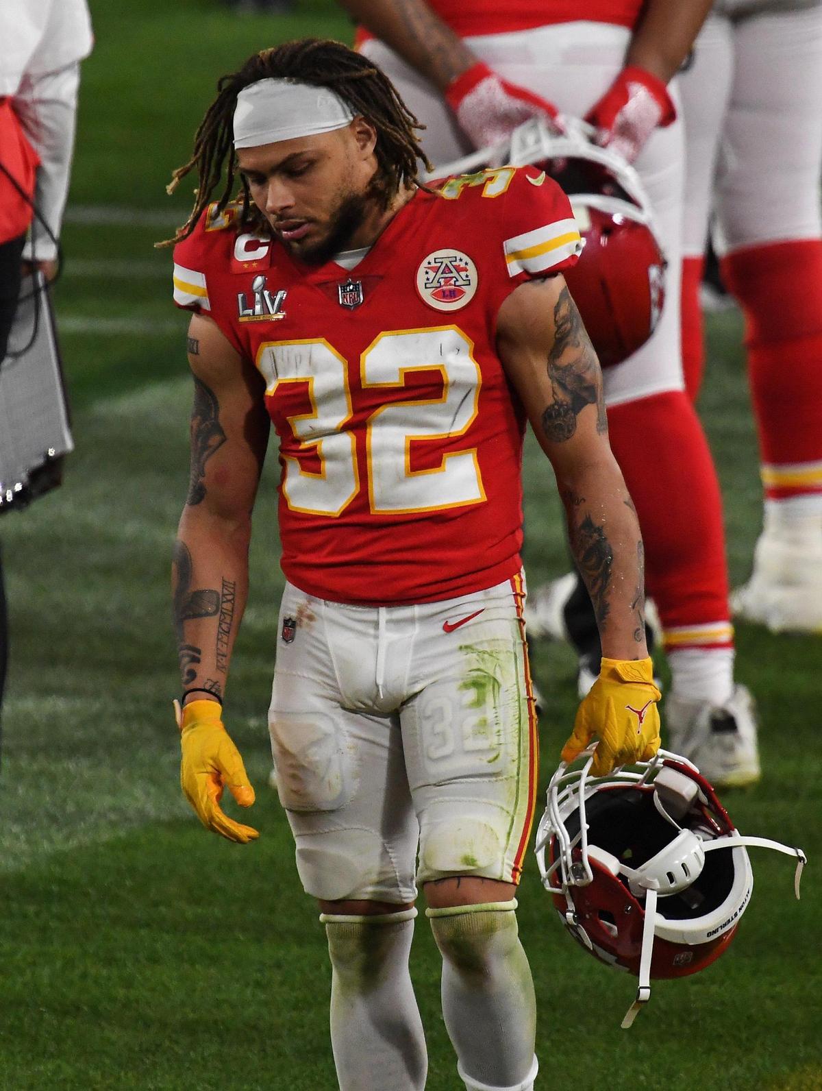 Tyrann Mathieu walks off the sidelines in the final moments of the Chiefs’ Super Bowl loss to the Buccaneers on Feb. 7, 2021, in Tampa, Florida.
