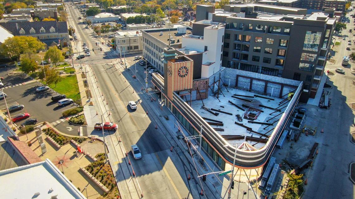 The Katz on Main luxury apartment complex is under construction near Westport. The roof of the former Katz Drug Store remains open to the weather.