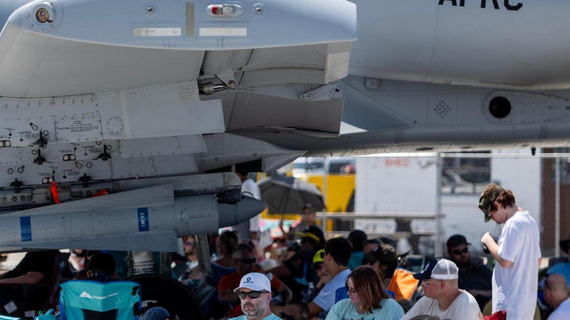 The Kansas City area faces its fourth day of extreme and dangerous heat as the heat index is expected to rise between 110 and 120 degrees. On Saturday, dozens of people find relief from the sun in the shadow of an A-10 Thunderbolt during the Garmin KC Air Show in New Century.