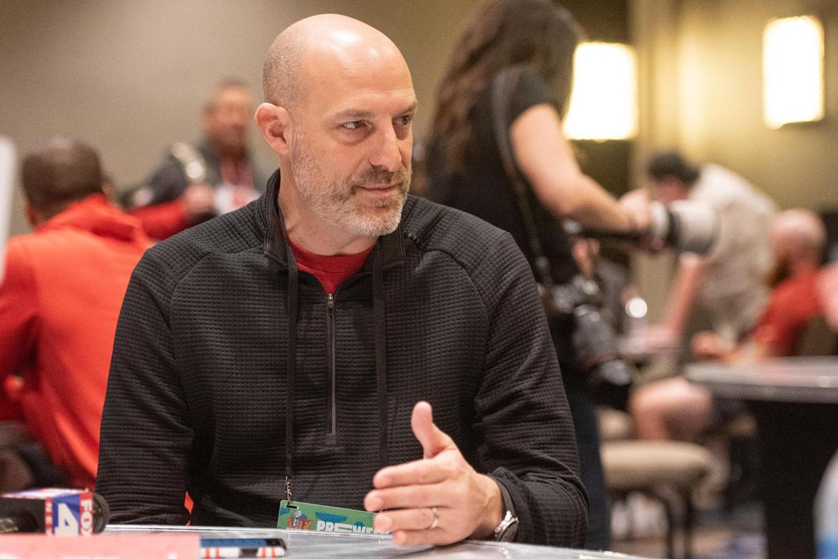 Kansas City Chiefs offensive coordinator Matt Nagy takes questions from the media during team media availability at New Orleans Marriott in New Orleans on Wednesday, Feb. 5, 2025.