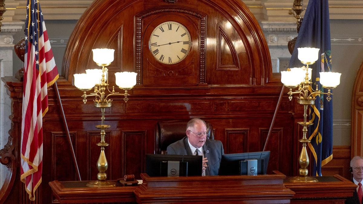 Kansas state Rep. and House Speaker Dan Hawkins, R-Wichita, speaks during a session at the Capitol on Monday, Jan. 9, 2023, in Topeka.