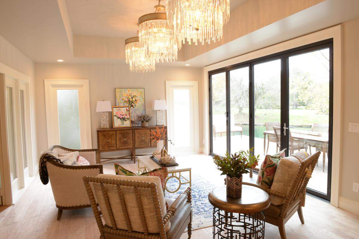 The living room of a house renovated by Tamara Day for DIY Network's "Bargain Mansions."